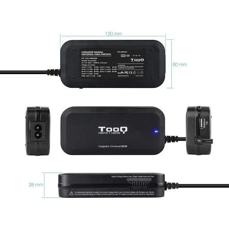 TOOQ Cargador Universal 90W con 12 Conectores y Puerto USB TQLC-90BS02M
